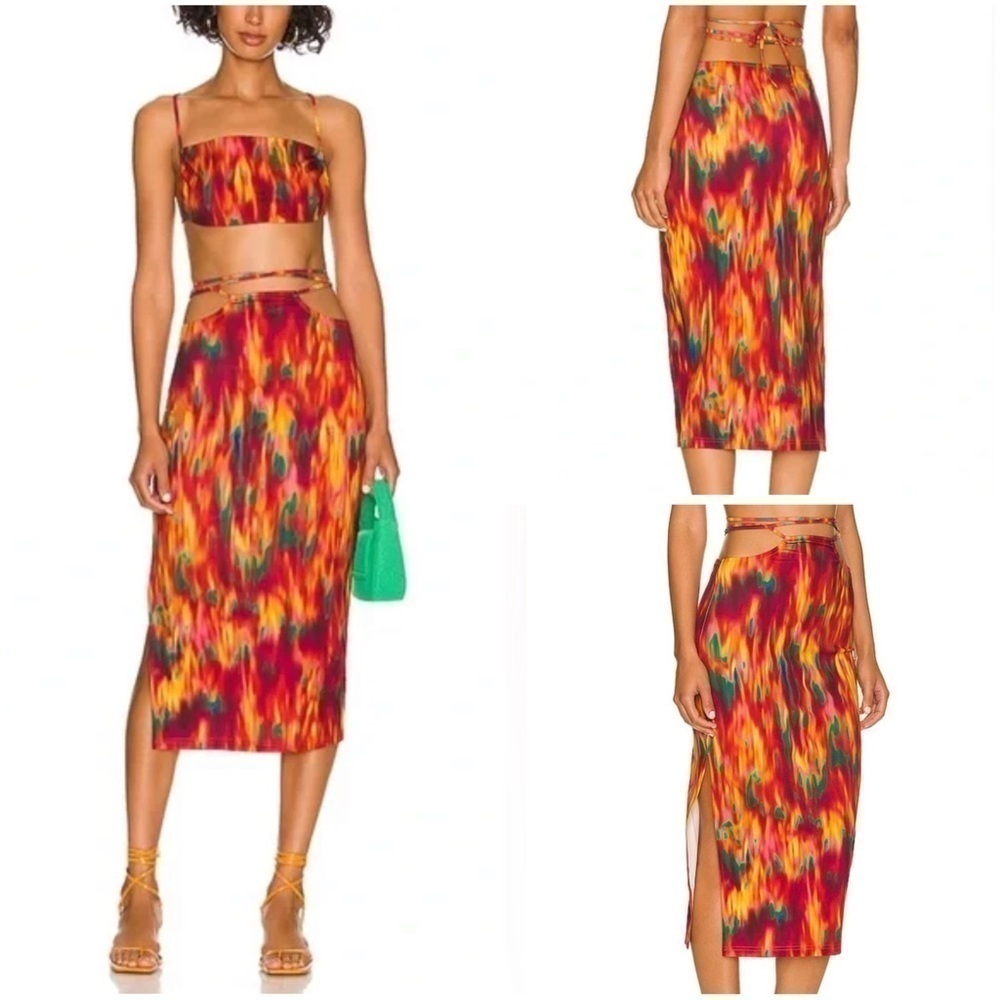 NWT Revolve WeWoreWhat Cut Out Midi Skirt Fire Tie Dye Size Small - Picture 2 of 7